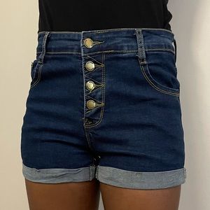 Multi-Button Rolled Hem Denim Shorts